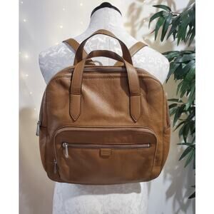 Fossil Riley Pebbled Leather Backpack Purse Medium Camel Tan Double Strap Bag